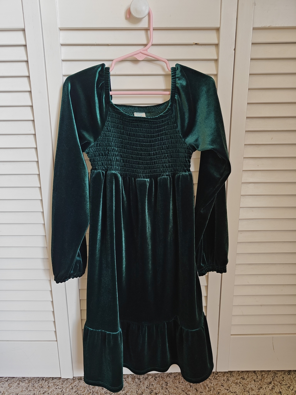 Thereabouts Girls' Emerald Velvet Smocked Long-Sleeve Dress Size 6Y
